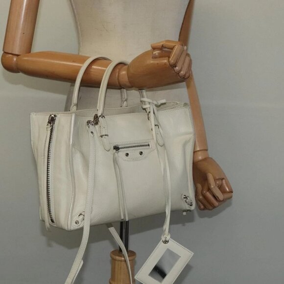 BALENCIAGA Paper mini Hand Bag Leather 2way White Silver - Picture 1 of 16